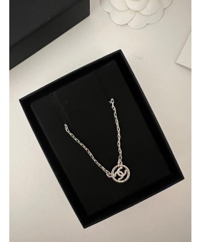 샤넬 CC로고 원형 목걸이 은장